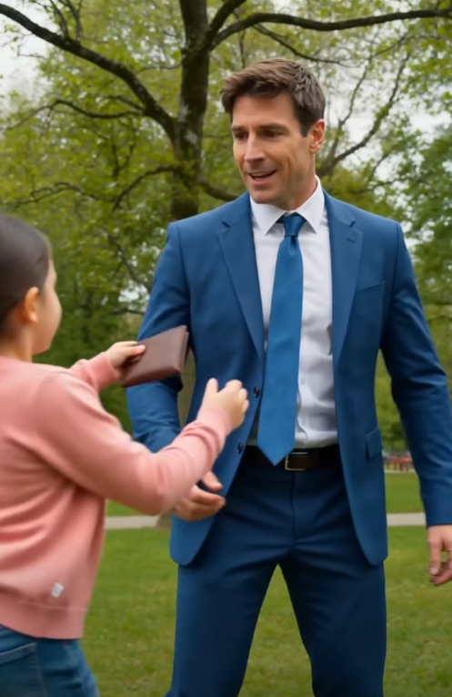 A little girl chased down a stranger to return his lost wallet—then she saw her mother’s photo inside and asked the question that made him turn white.